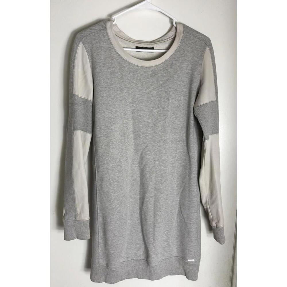Diesel Sweatshirt Dress Womens S Mini Heather Soft Lambskin Leather Trim Gray